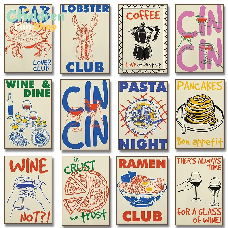 Resin Art Kitchen - Trendiger Kaffee- und Wein-Print im Retro-Stil,