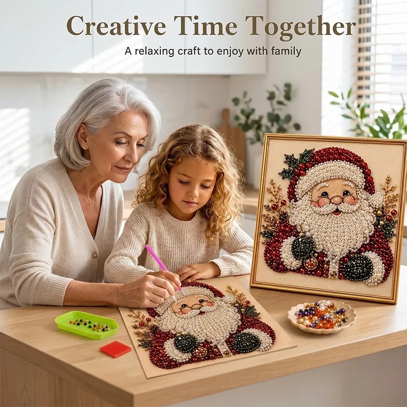 Resin Art Home Decor - Weihnachts-Perlen-Diamant-Malerei-Kunstset mit Rahmen, DIY-Perlen-Bastelset für Erwachsene,