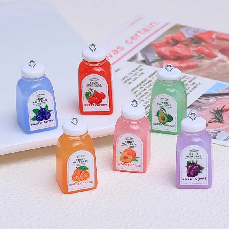 Resin Art Materials - 10 Stück Kawaii Mini 3D Kirsch-Orangensaftflaschen-Harzanhänger