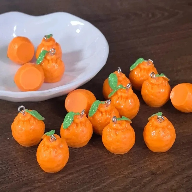 Resin Art Materials Kit - 10 Stück 3D-Simulations-Dekopon-Mandarinen-Harzanhänger, künstliche Frucht-Tangerine-Anhänger, DIY-Bastelbedarf