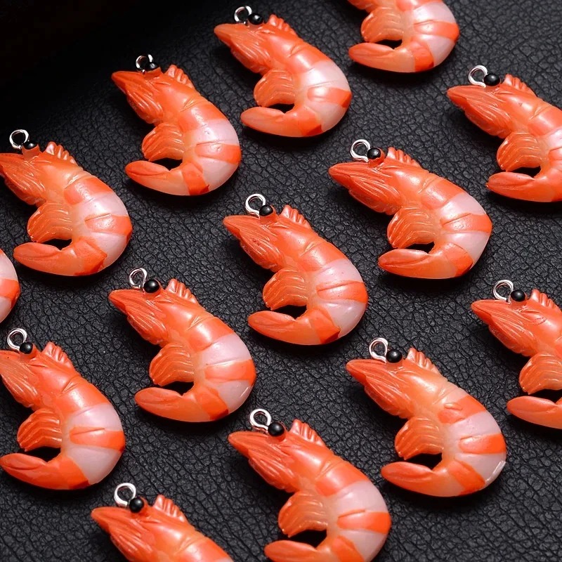 Resin Art For Sale - 10 Stück 3D-Simulierte Hummer-Garnelen-Anhänger, Acrylharz-Cartoon-Meeresfrüchte-Anhänger, DIY-Halsketten-Schmuckherstellungszubehör