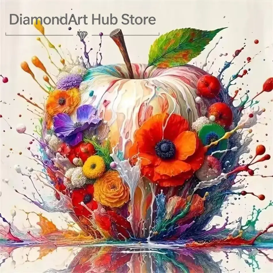 Resin Art Flower - DIY 5D-Diamantmalerei, bunte Blumen, Apfel mit