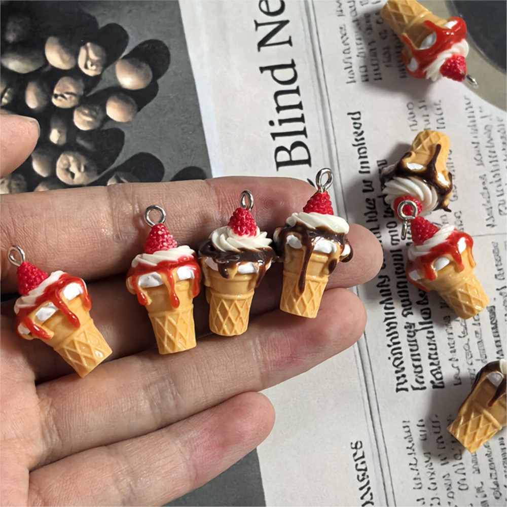 Resin Art Earrings - 10 Stück Niedliche 3D-Simulations-Eiscreme-Harz-Anhänger für DIY-Schmuckzubehör,