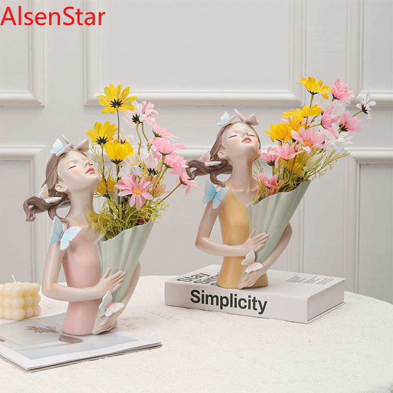 Resin Art Table - Nordische Blumenmädchen-Kunstvase, Kreative Ornamente für Wohnzimmer,